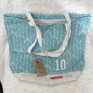Clarins Aqua and Cream Patterned Tote